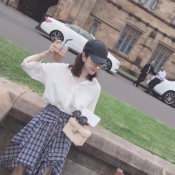 Elastic Plaid Skirt - Picture 4 of 7